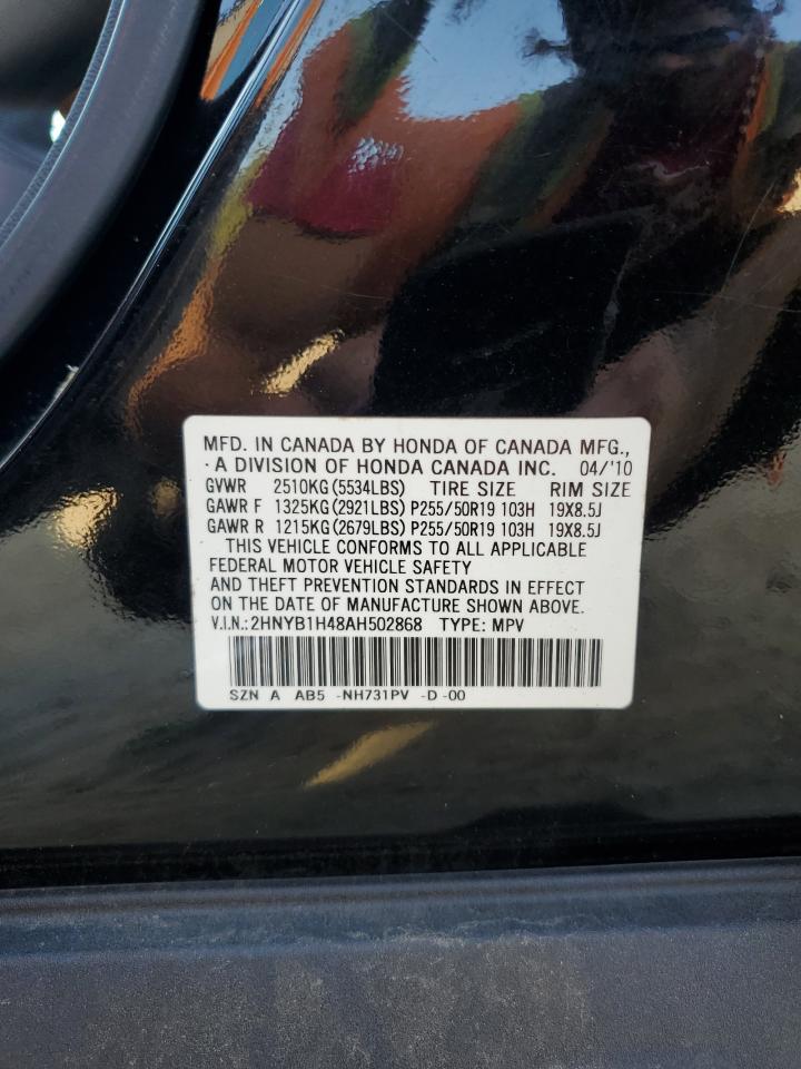 2010 Acura Zdx Technology VIN: 2HNYB1H48AH502868 Lot: 81278035