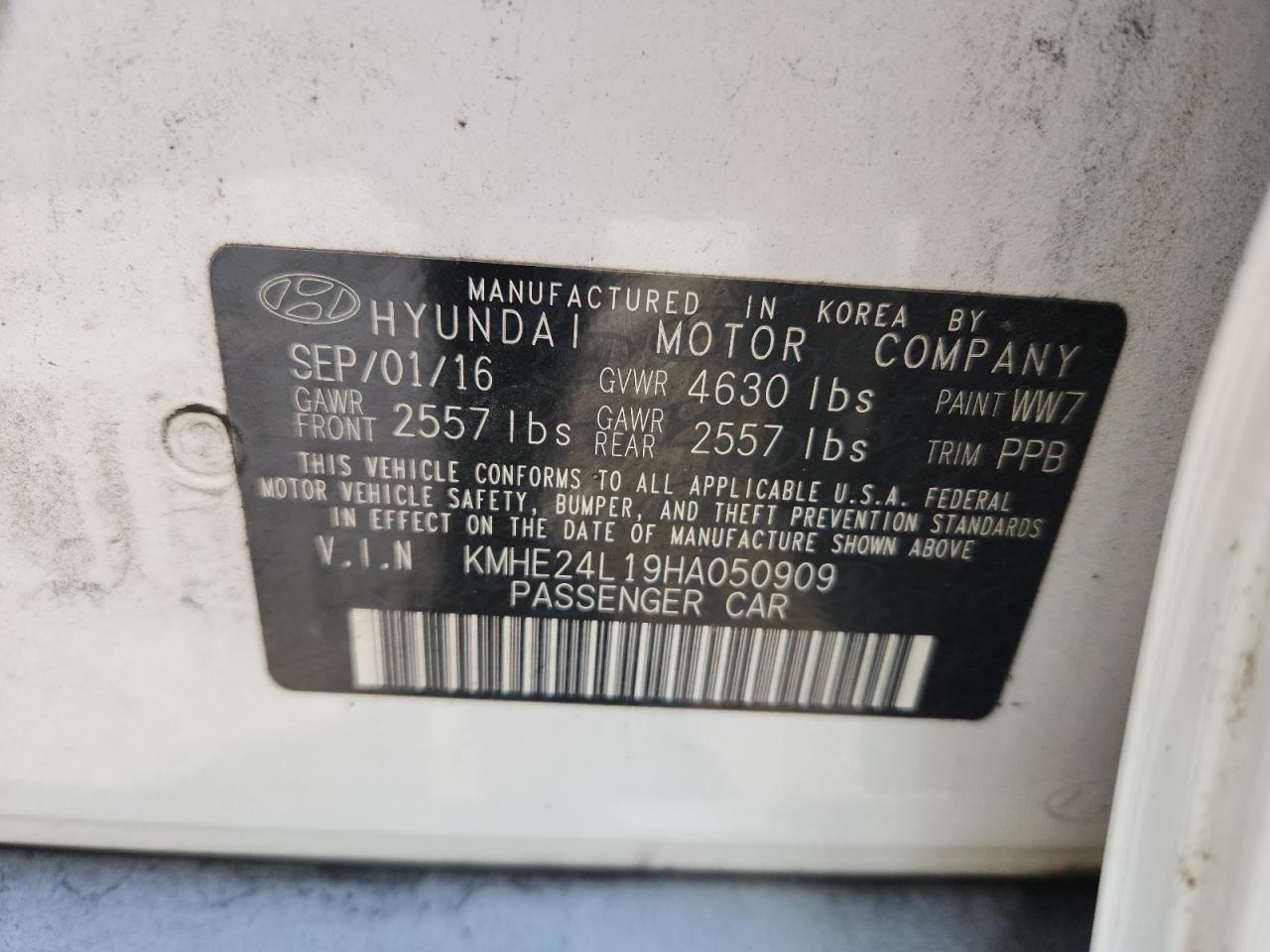 2017 Hyundai Sonata Hybrid VIN: KMHE24L19HA050909 Lot: 72036425