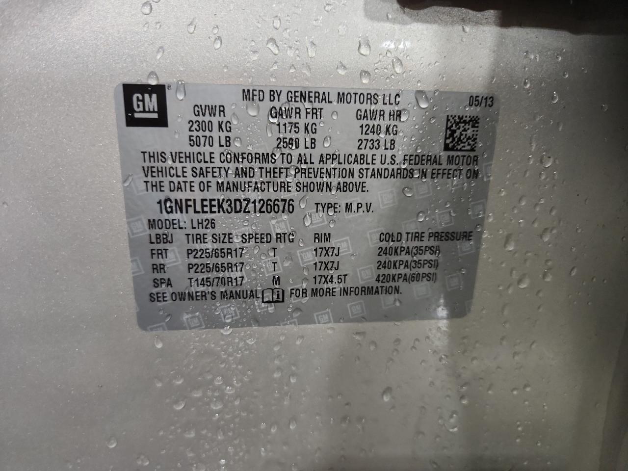 2013 Chevrolet Equinox Lt VIN: 1GNFLEEK3DZ126676 Lot: 84410875