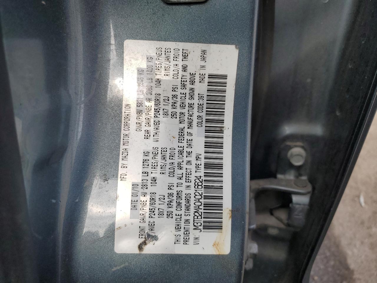 2010 Mazda Cx-9 VIN: JM3TB2MA0A0216624 Lot: 84184095