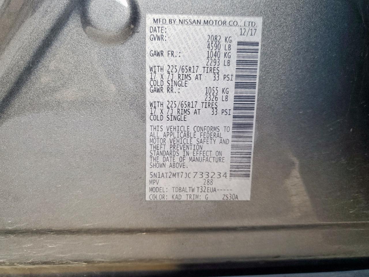 2018 Nissan Rogue S VIN: 5N1AT2MT7JC733234 Lot: 84272785