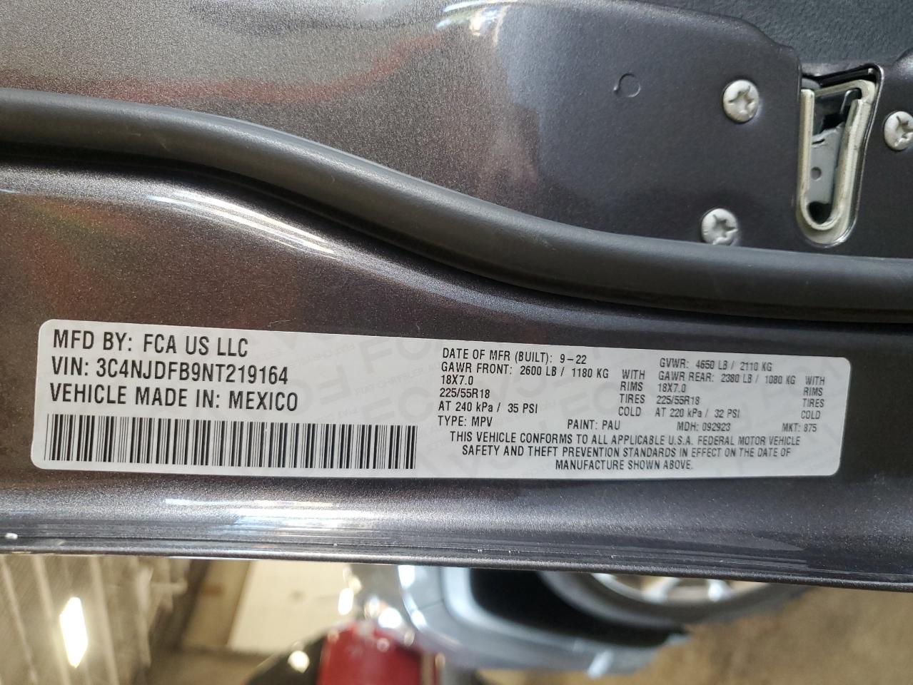 2022 Jeep Compass Latitude Lux VIN: 3C4NJDFB9NT219164 Lot: 84041575