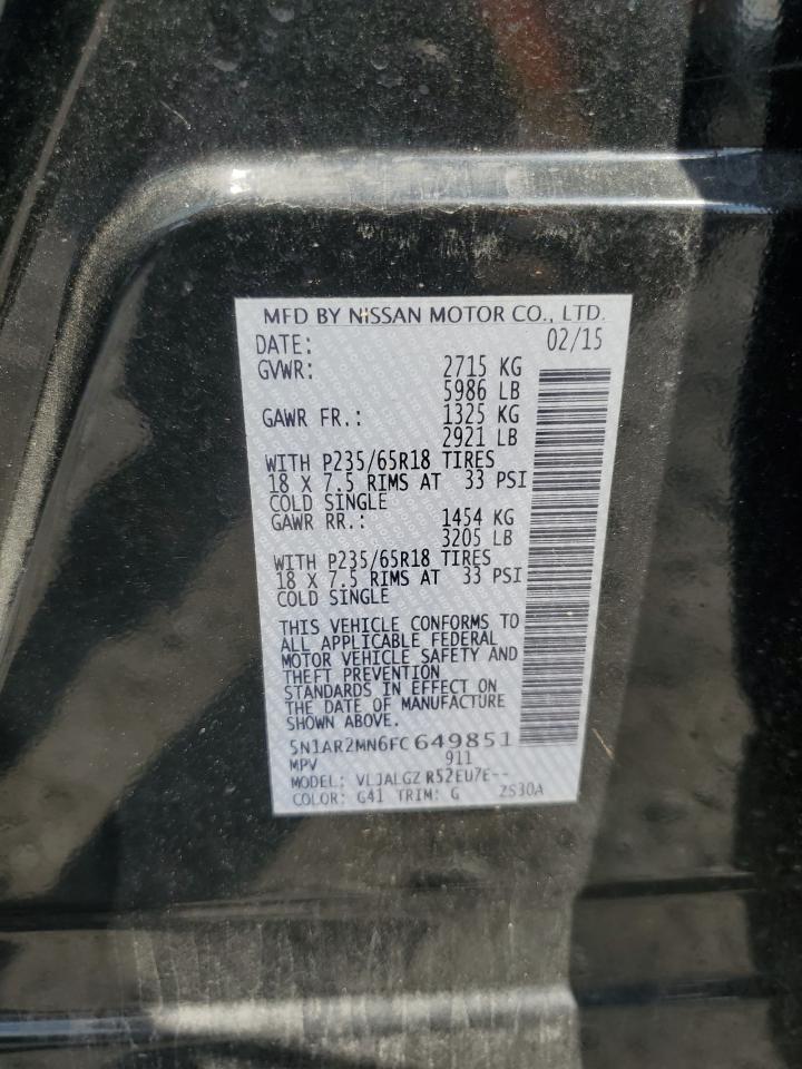 2015 Nissan Pathfinder S VIN: 5N1AR2MN6FC649851 Lot: 81588715