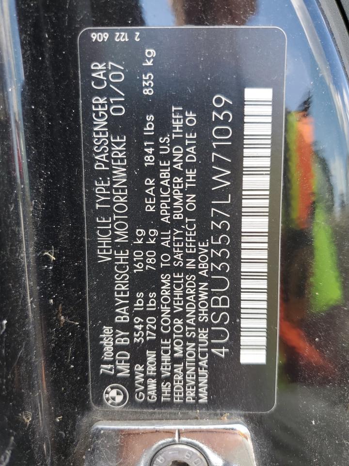 2007 BMW Z4 3.0 VIN: 4USBU33537LW71039 Lot: 80115065