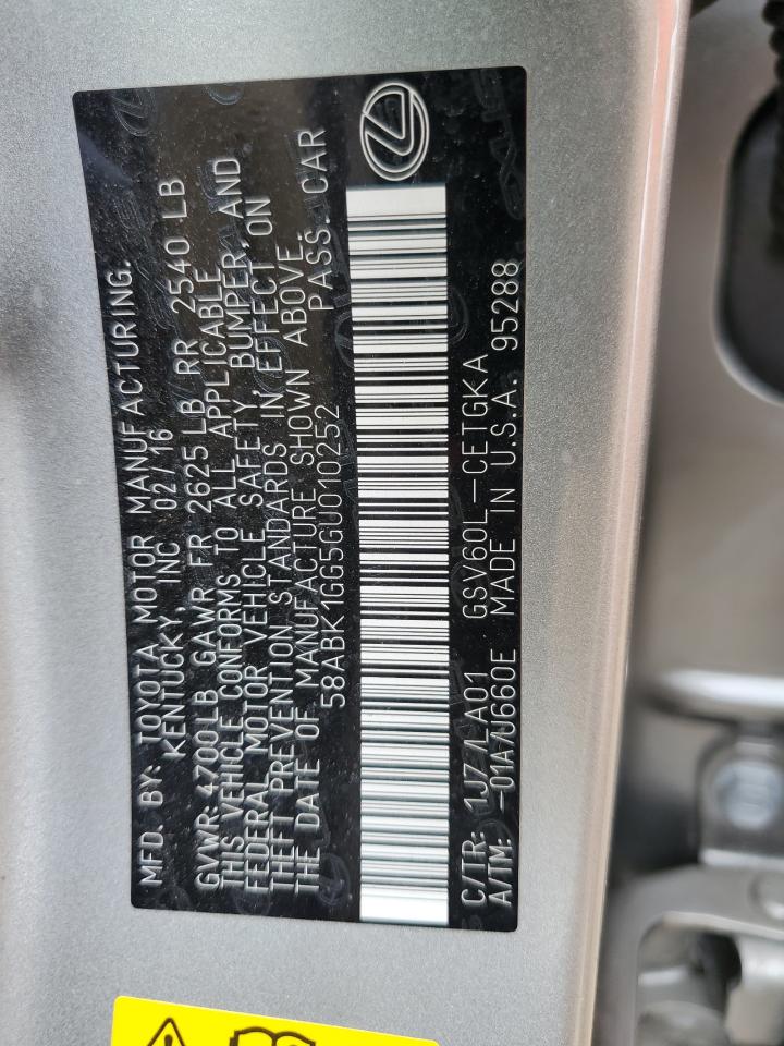 2016 Lexus Es 350 VIN: 58ABK1GG5GU010252 Lot: 71535215