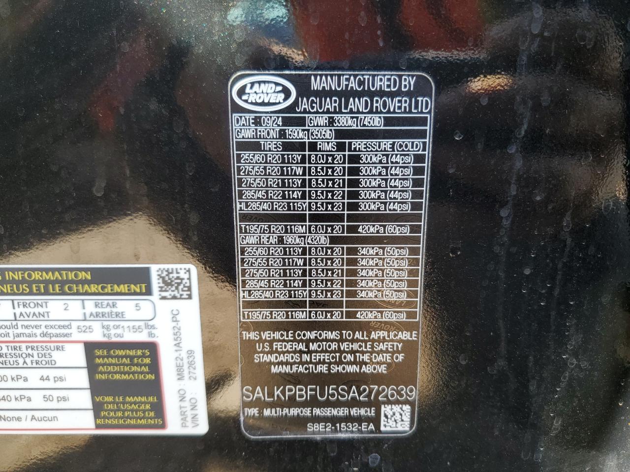 2025 Land Rover Range Rover Se VIN: SALKPBFU5SA272639 Lot: 71717405