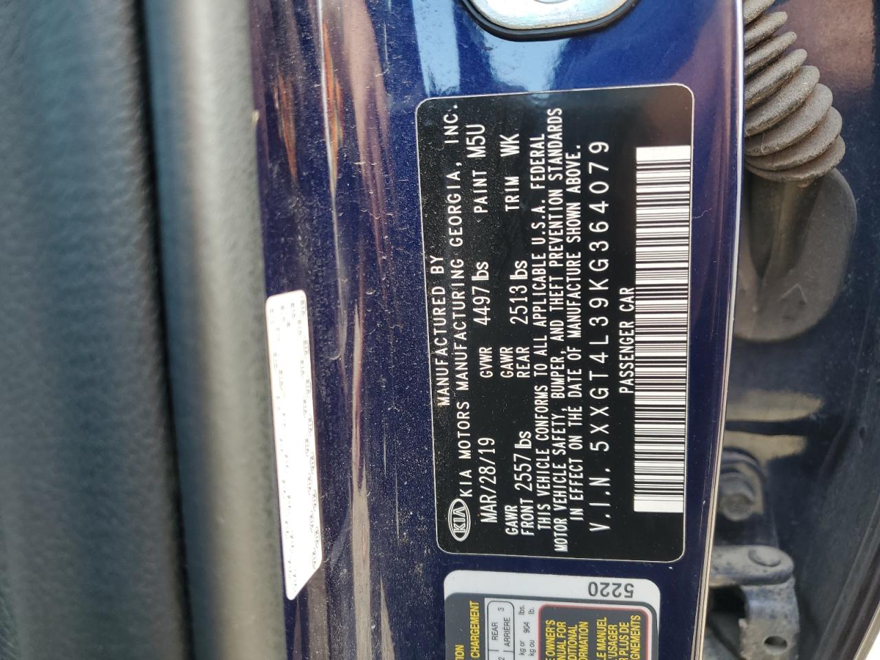 2019 Kia Optima Lx VIN: 5XXGT4L39KG364079 Lot: 80297645