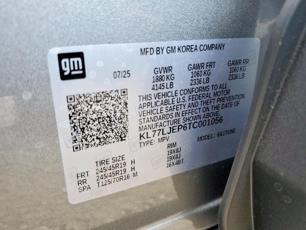 2026 Chevrolet Trax 2Rs VIN: KL77LJEP6TC001056 Lot: 85334005