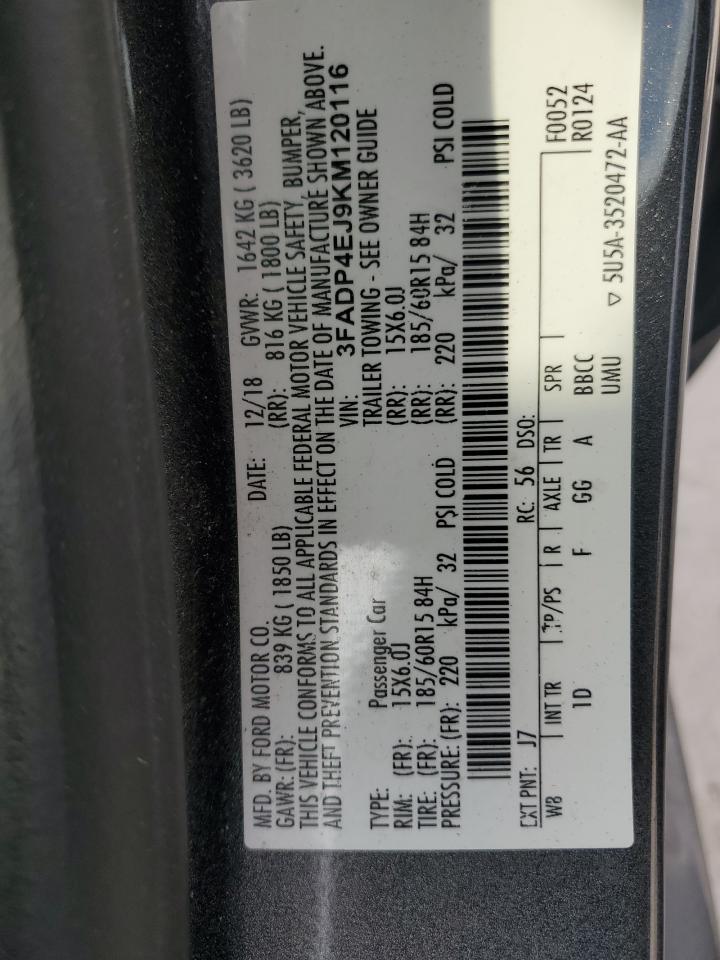 2019 Ford Fiesta Se VIN: 3FADP4EJ9KM120116 Lot: 71819845