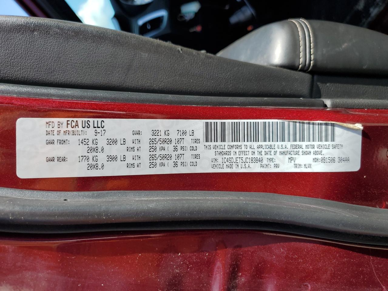 2018 Dodge Durango Citadel VIN: 1C4SDJET5JC183840 Lot: 81366505