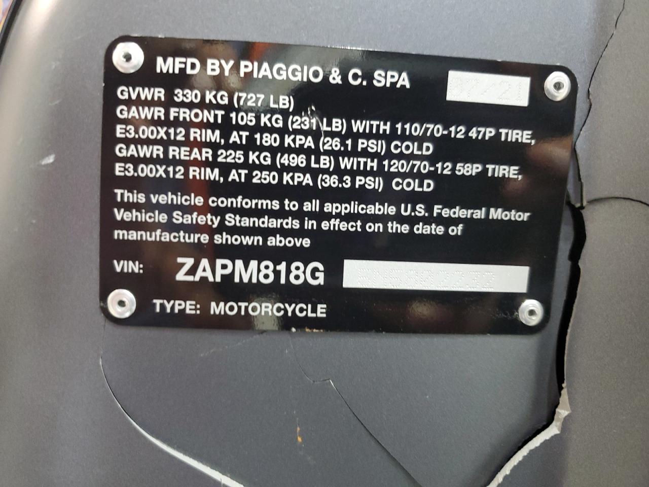 2022 Vespa Primavera/Sprint 150 VIN: ZAPM818G5N5802232 Lot: 81205265