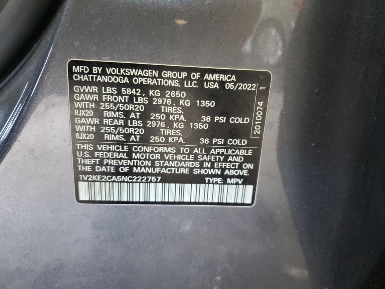 2022 Volkswagen Atlas Cross Sport Se VIN: 1V2KE2CA5NC222757 Lot: 81795555