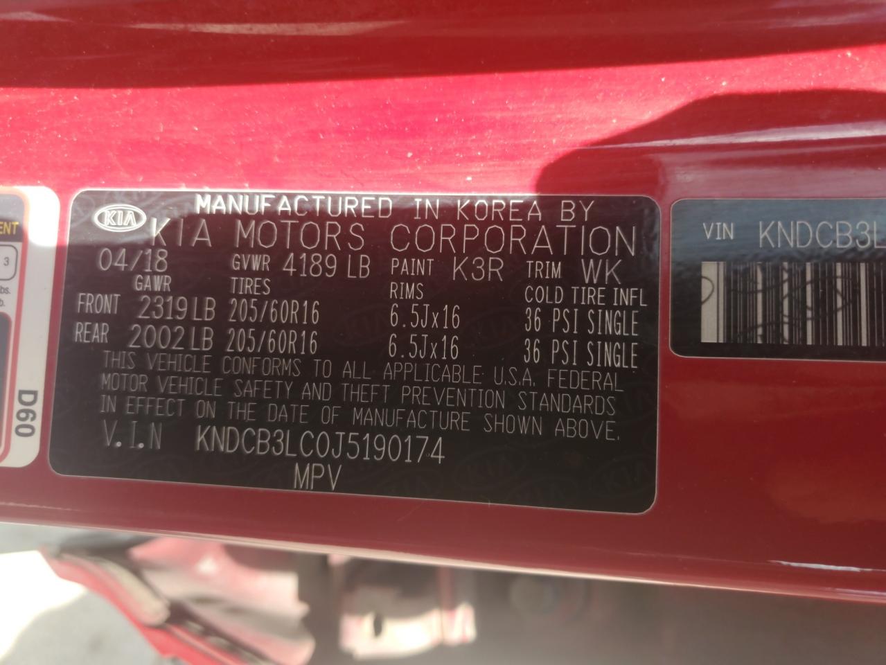 2018 Kia Niro Fe VIN: KNDCB3LC0J5190174 Lot: 80861205