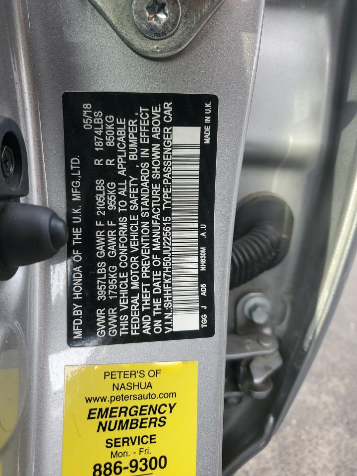 2018 Honda Civic Ex VIN: SHHFK7H50JU225615 Lot: 82116895