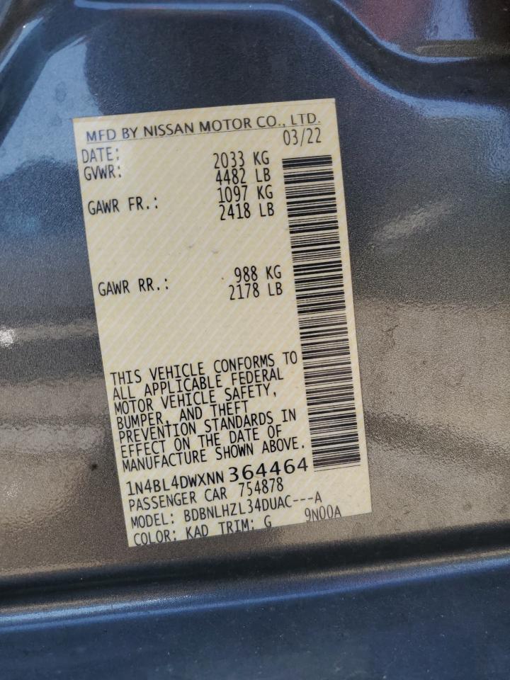 2022 Nissan Altima Sv VIN: 1N4BL4DWXNN364464 Lot: 84235105