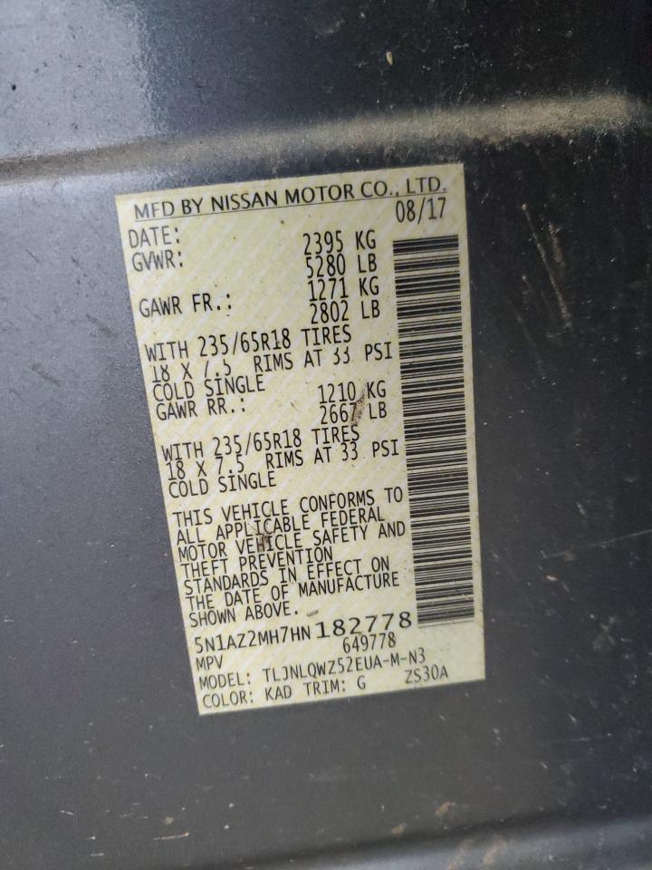 2017 Nissan Murano S VIN: 5N1AZ2MH7HN182778 Lot: 71688695