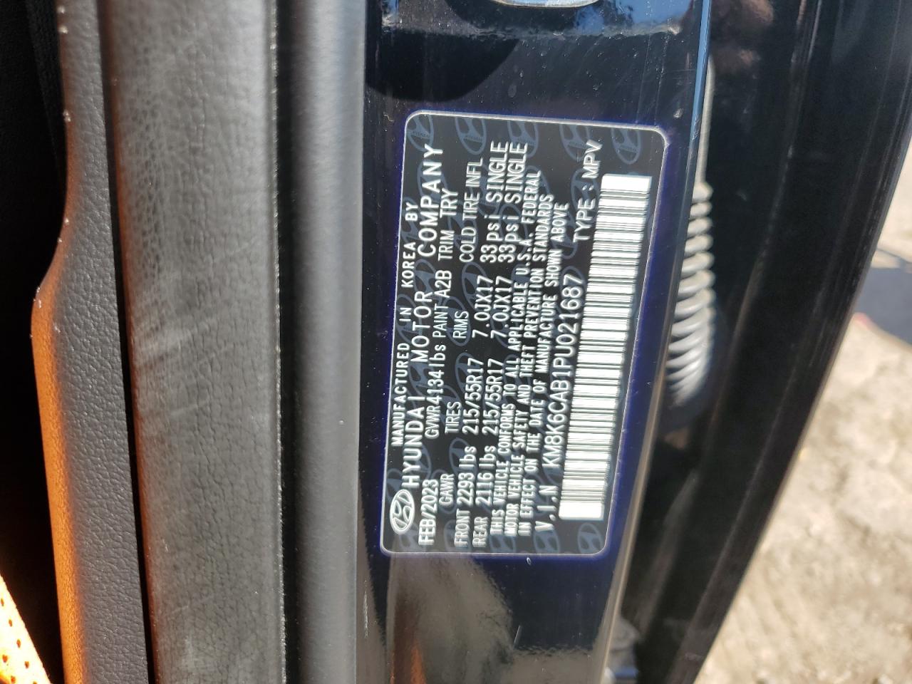 2023 Hyundai Kona Sel VIN: KM8K6CAB1PU021687 Lot: 71101545