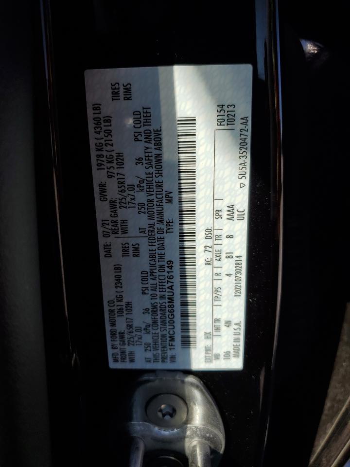 2021 Ford Escape Se VIN: 1FMCU0G68MUA76149 Lot: 80032435