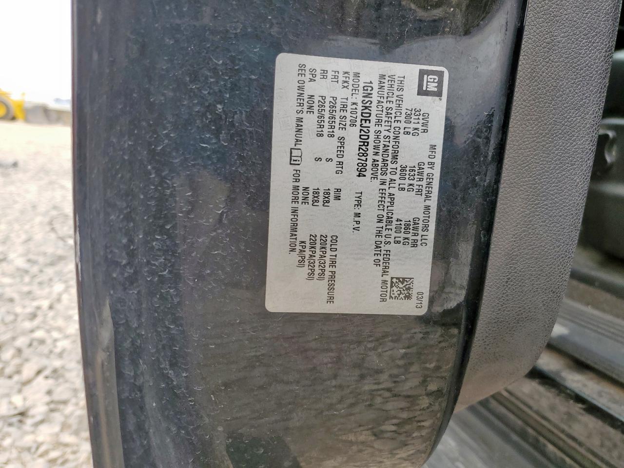 2013 Chevrolet Tahoe Hybrid VIN: 1GNSKDEJ2DR287894 Lot: 81881825