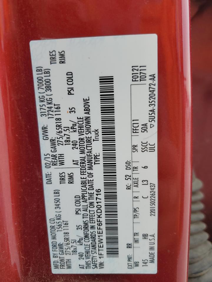 2015 Ford F150 Supercrew VIN: 1FTEW1EF6FKD01716 Lot: 71749455