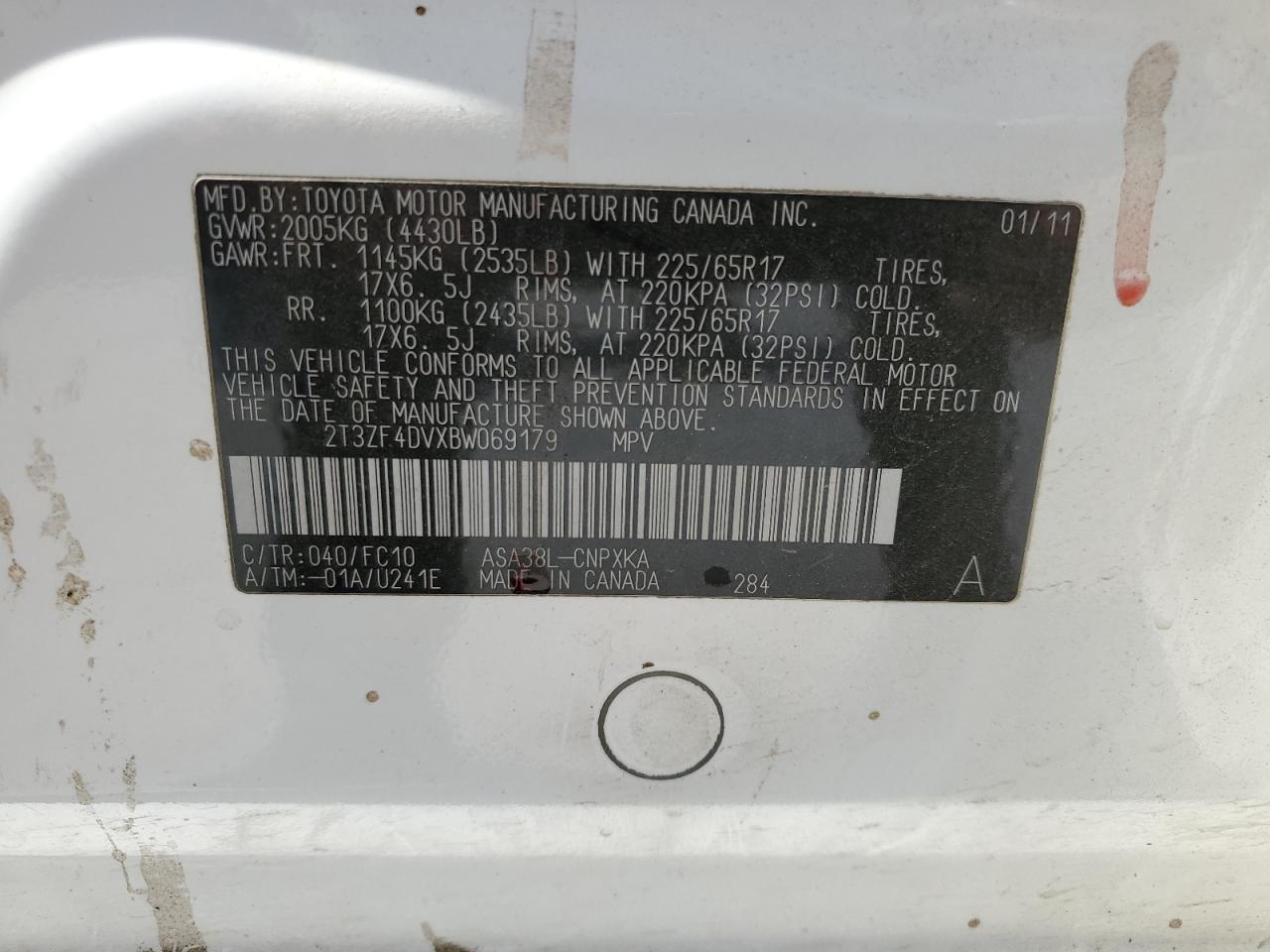 2011 Toyota Rav4 VIN: 2T3ZF4DVXBW069179 Lot: 70752525