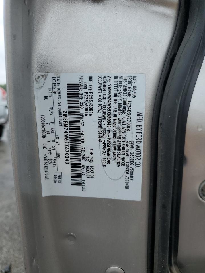 2005 Mercury Grand Marquis Gs VIN: 2MEFM74W65X670343 Lot: 82148465