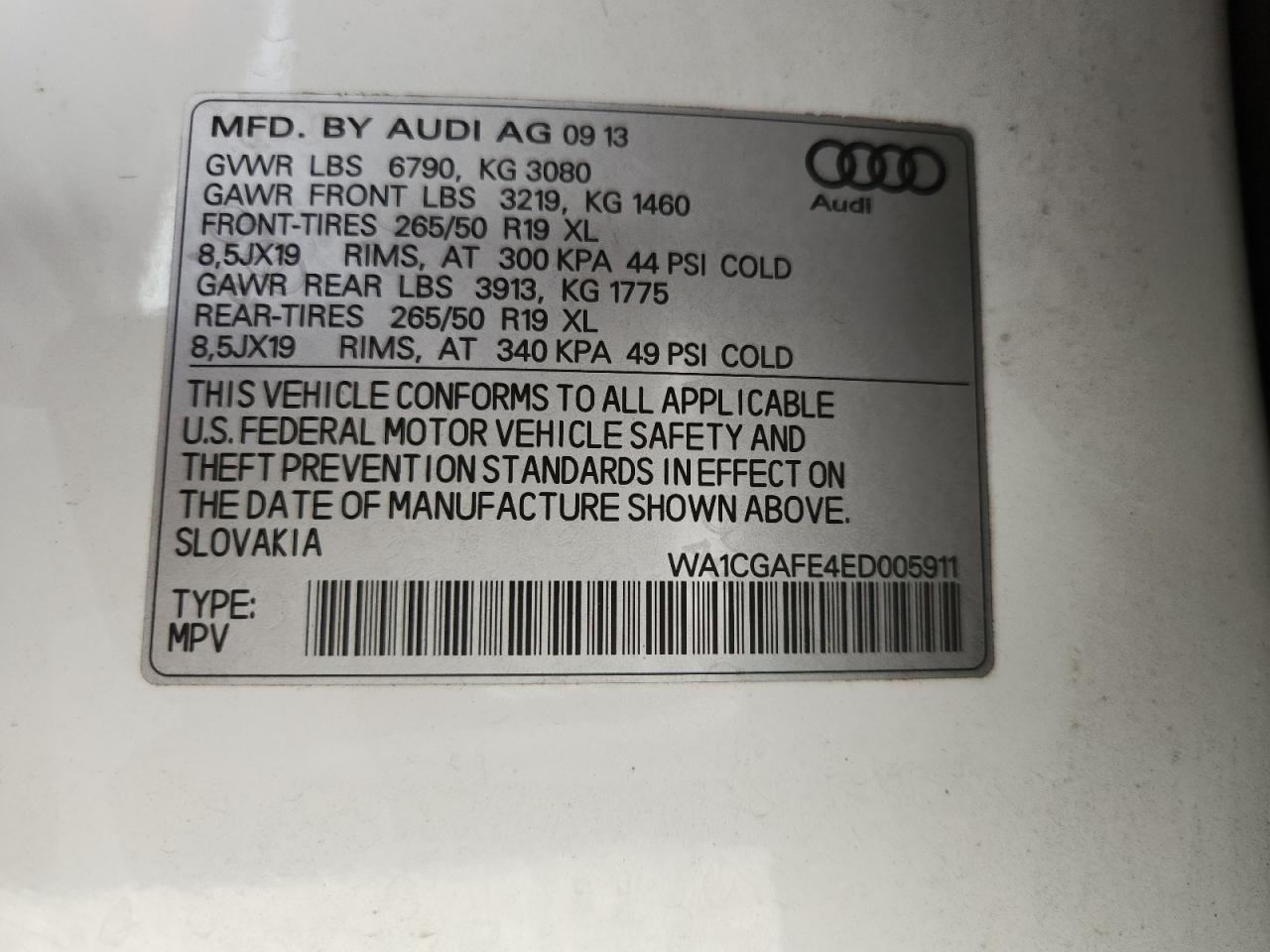 2014 Audi Q7 Premium VIN: WA1CGAFE4ED005911 Lot: 80340475