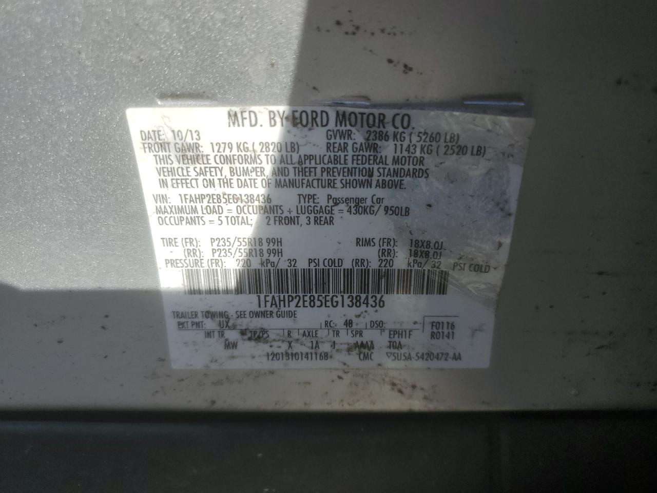 2014 Ford Taurus Sel VIN: 1FAHP2E85EG138436 Lot: 81423745