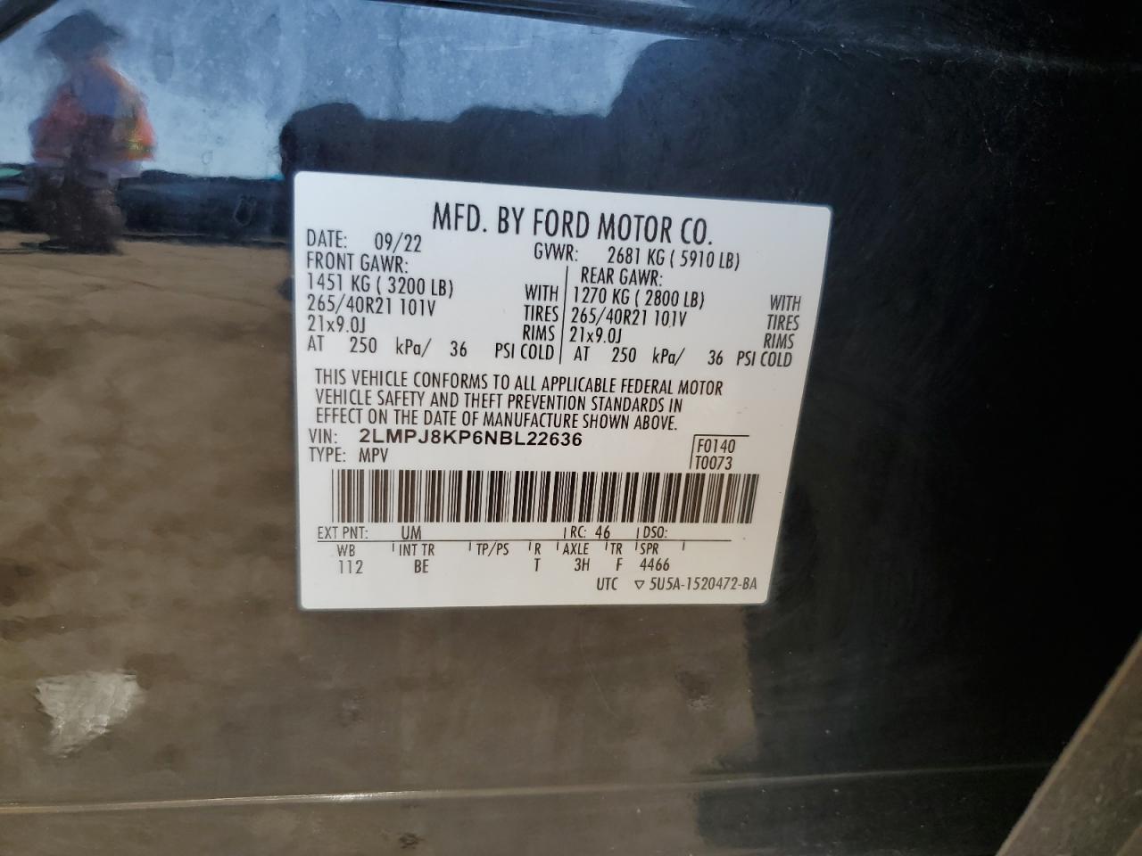 2022 Lincoln Nautilus Reserve VIN: 2LMPJ8KP6NBL22636 Lot: 81033895