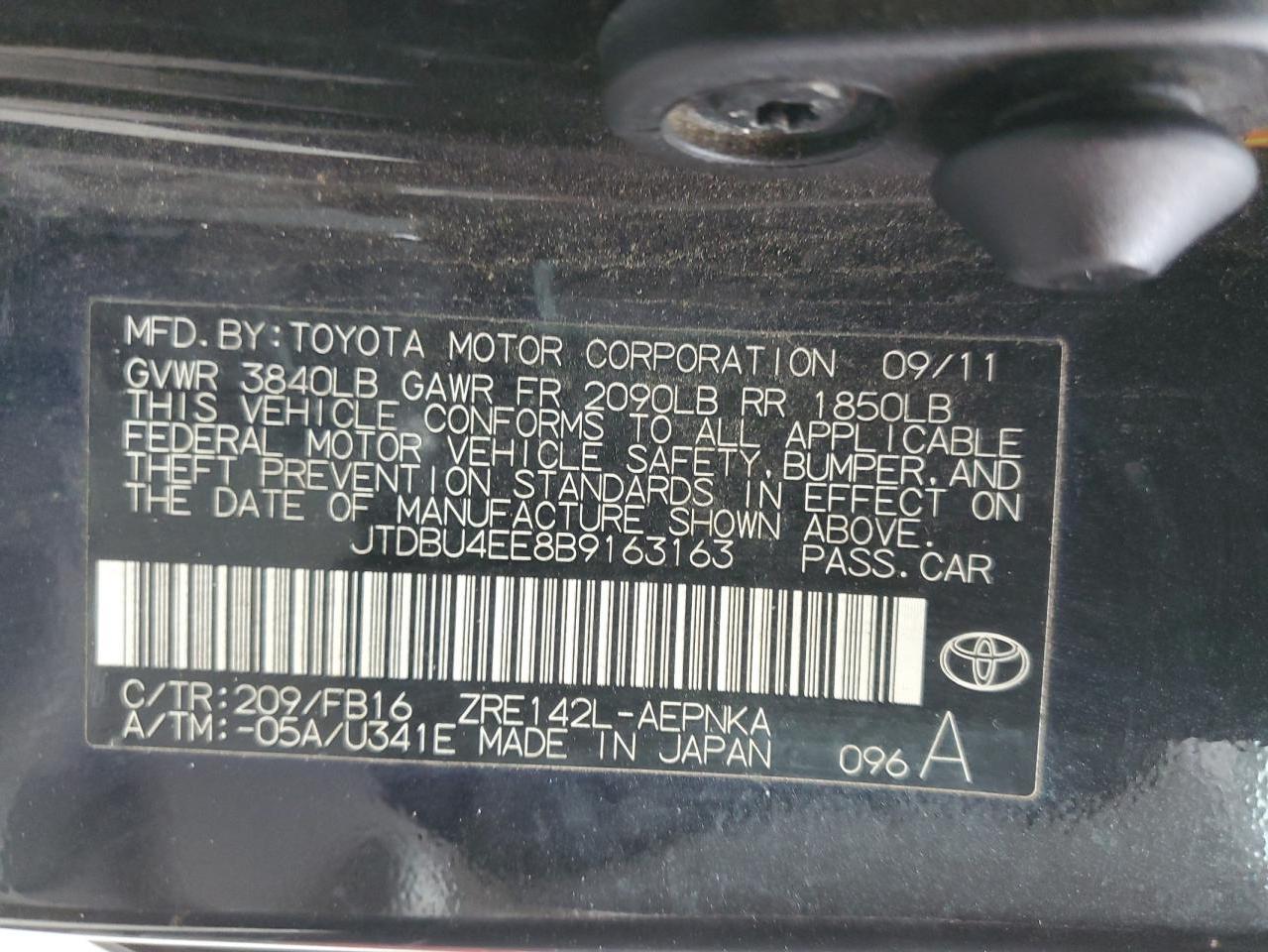 2011 Toyota Corolla VIN: JTDBU4EE8B9163163 Lot: 72059215