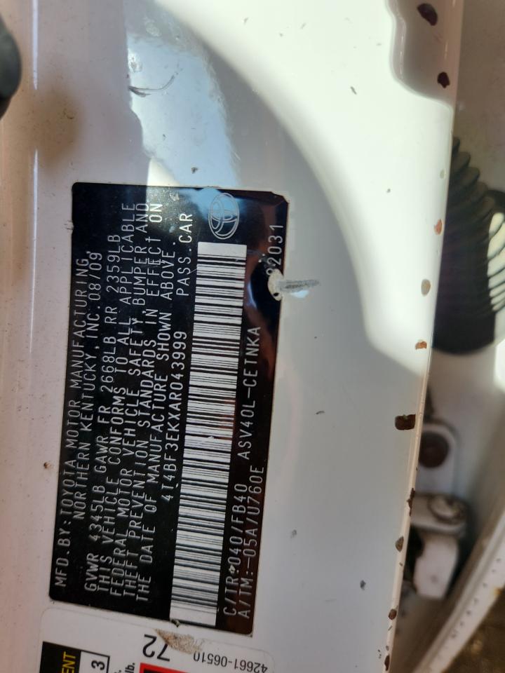 2010 Toyota Camry Base VIN: 4T4BF3EKXAR043999 Lot: 84276455