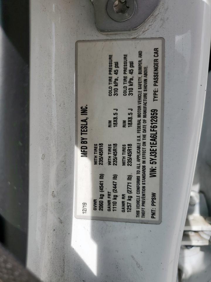 2020 Tesla Model 3 VIN: 5YJ3E1EA6LF612859 Lot: 84473835
