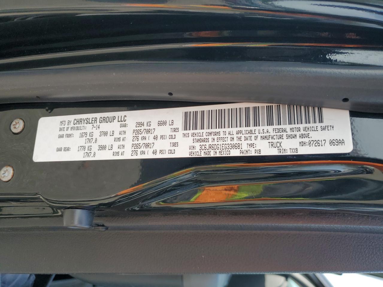 2014 Ram 1500 St VIN: 3C6JR6DG1EG330681 Lot: 84607305