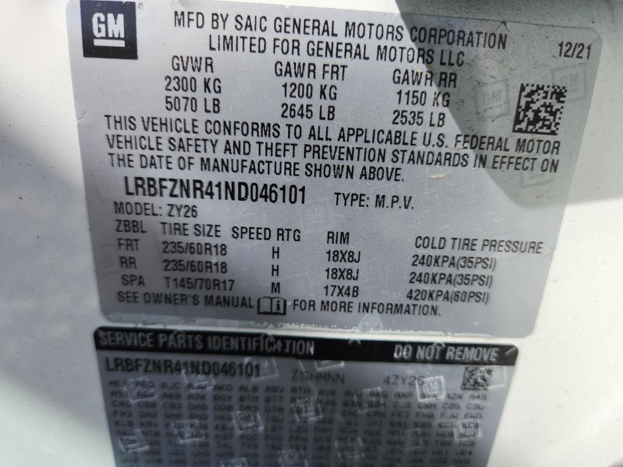 2022 Buick Envision Essence VIN: LRBFZNR41ND046101 Lot: 80743905