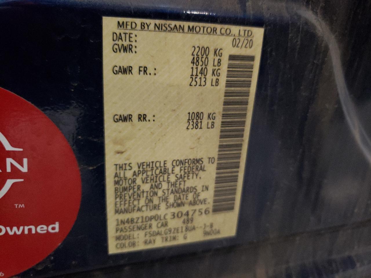 2020 Nissan Leaf Sl Plus VIN: 1N4BZ1DP0LC304756 Lot: 80491985