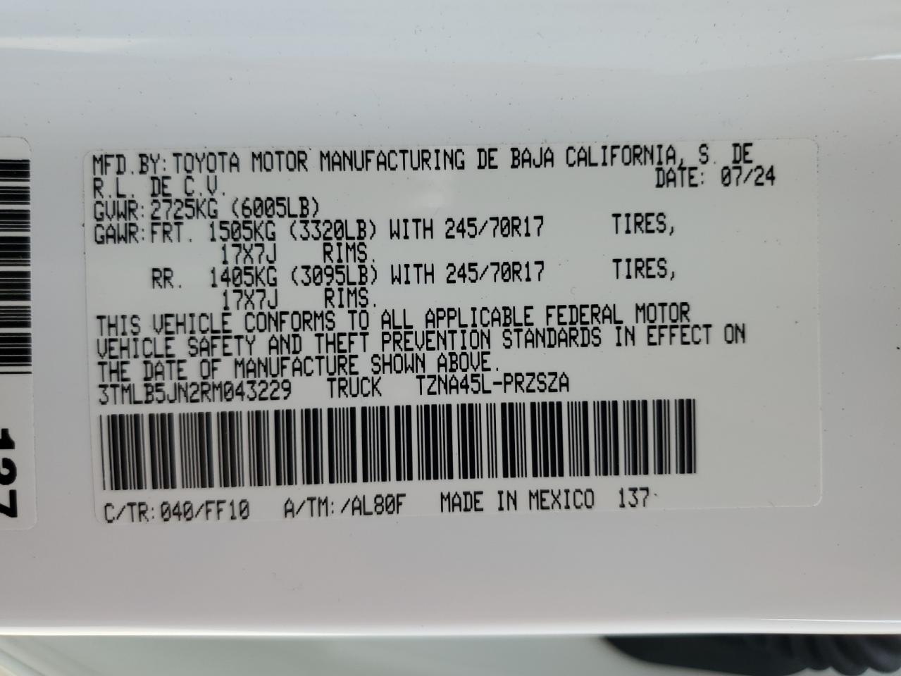 2024 Toyota Tacoma Double Cab VIN: 3TMLB5JN2RM043229 Lot: 80880765