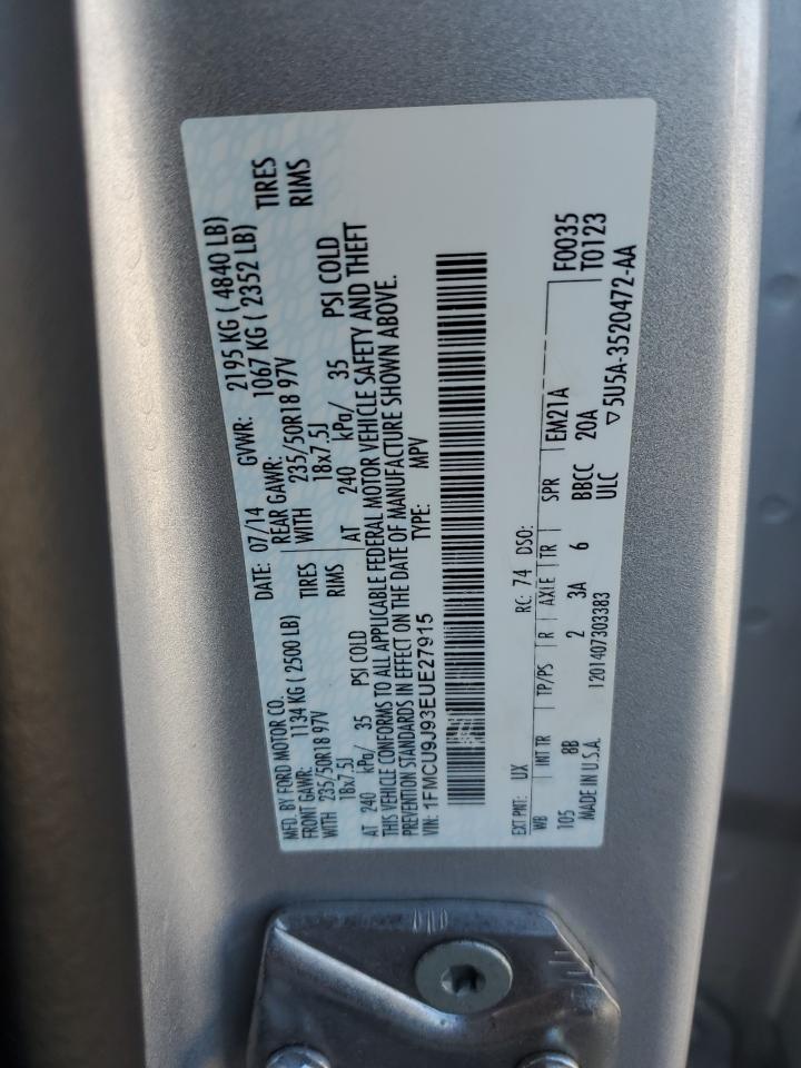 2014 Ford Escape Titanium VIN: 1FMCU9J93EUE27915 Lot: 83925975