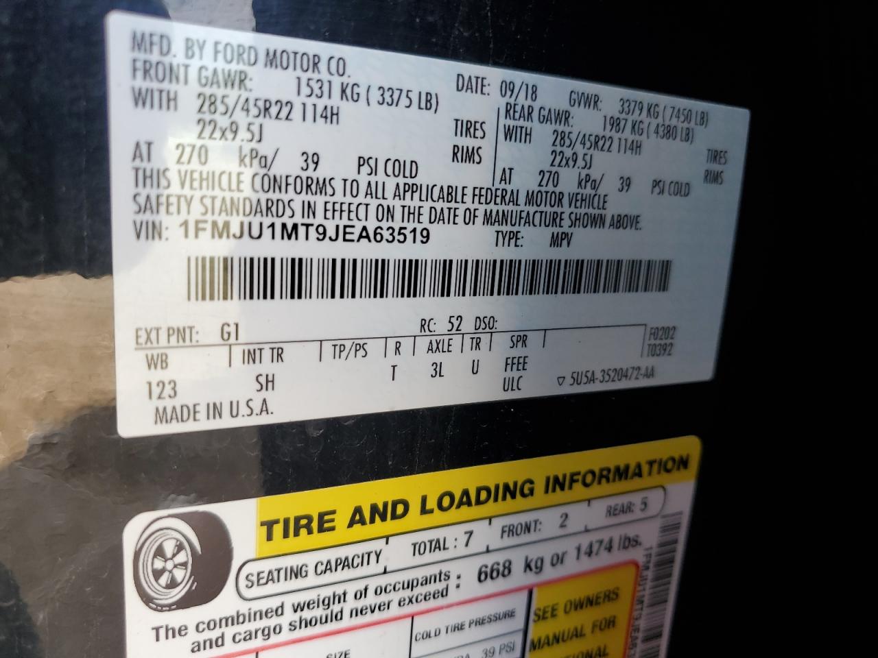 2018 Ford Expedition Platinum VIN: 1FMJU1MT9JEA63519 Lot: 80191055