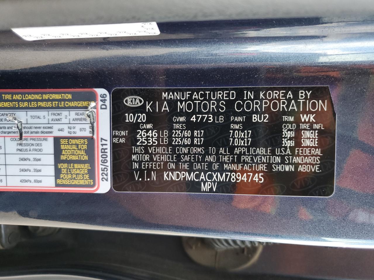 2021 Kia Sportage Lx VIN: KNDPMCACXM7894745 Lot: 80674625