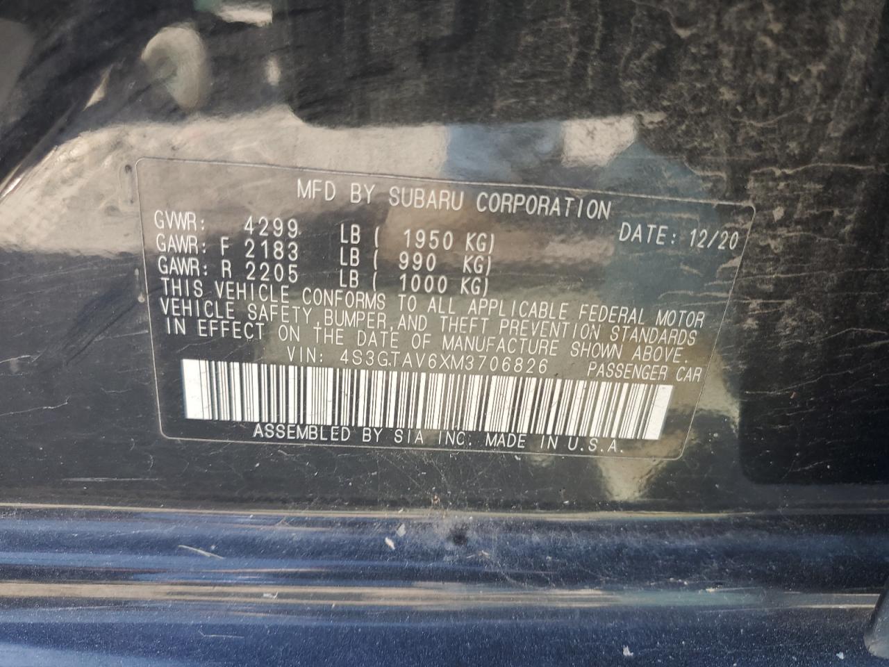 2021 Subaru Impreza Premium VIN: 4S3GTAV6XM3706826 Lot: 81882325