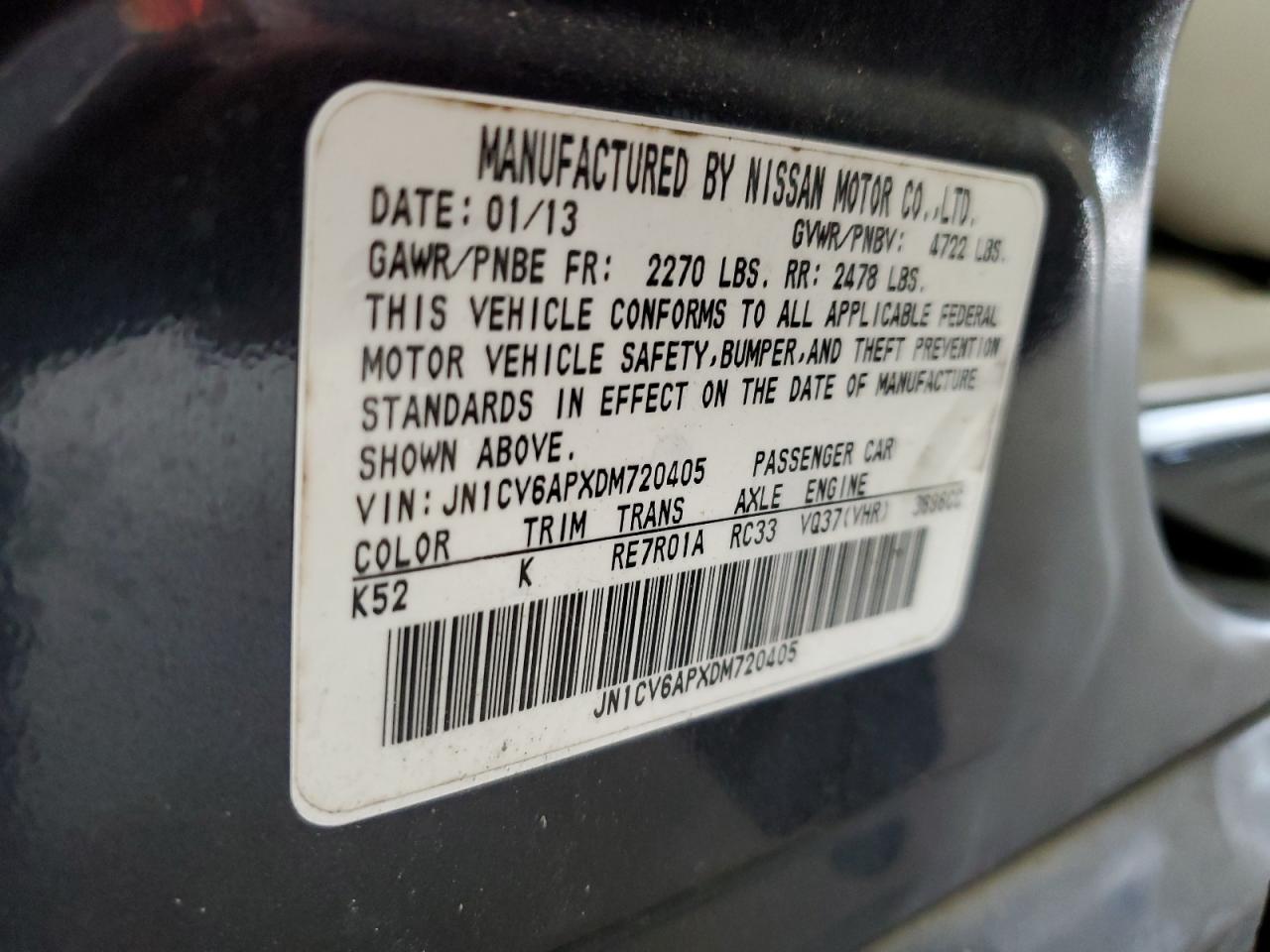 2013 Infiniti G37 Base VIN: JN1CV6APXDM720405 Lot: 81773965