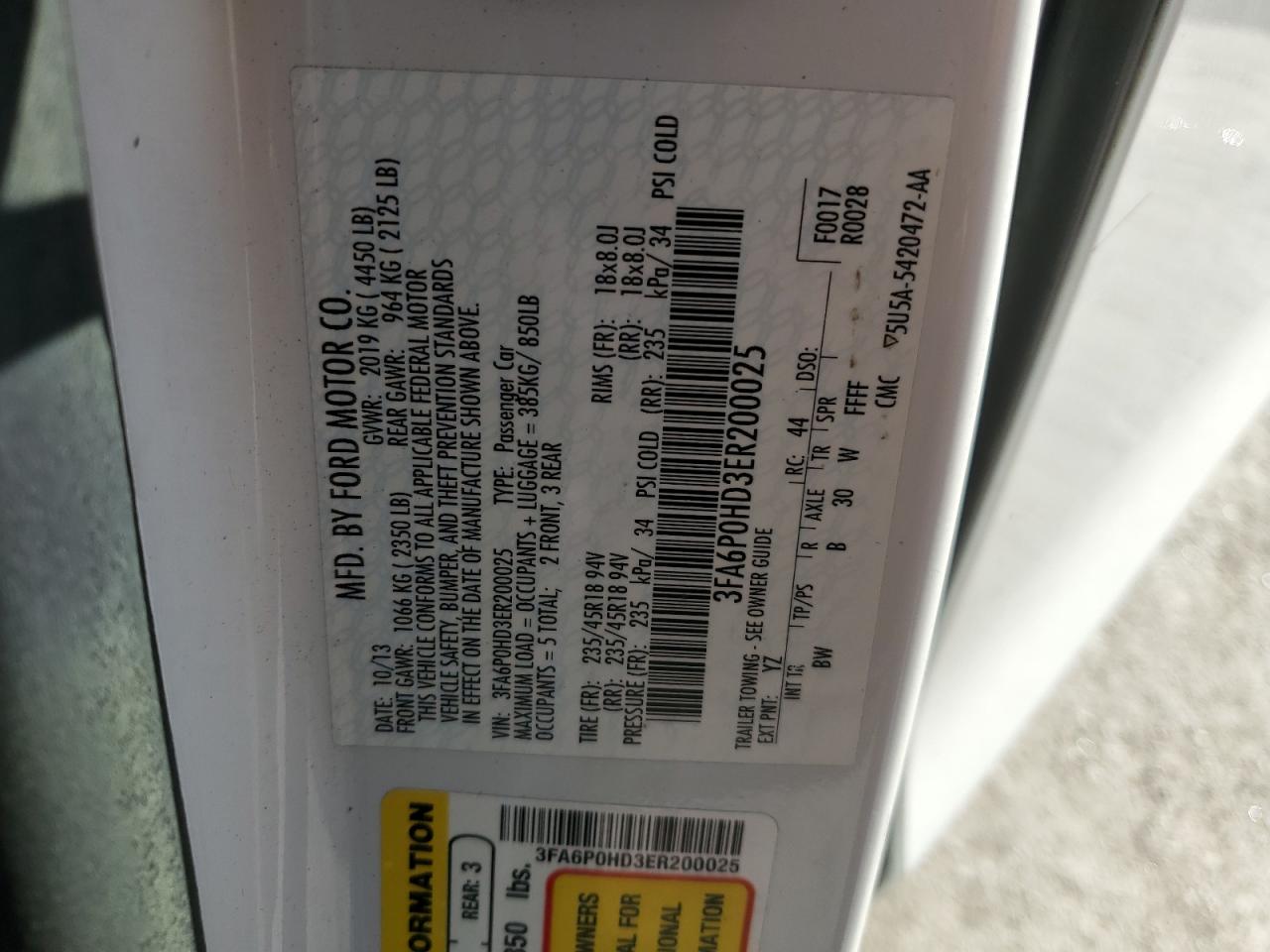 2014 Ford Fusion Se VIN: 3FA6P0HD3ER200025 Lot: 84727515