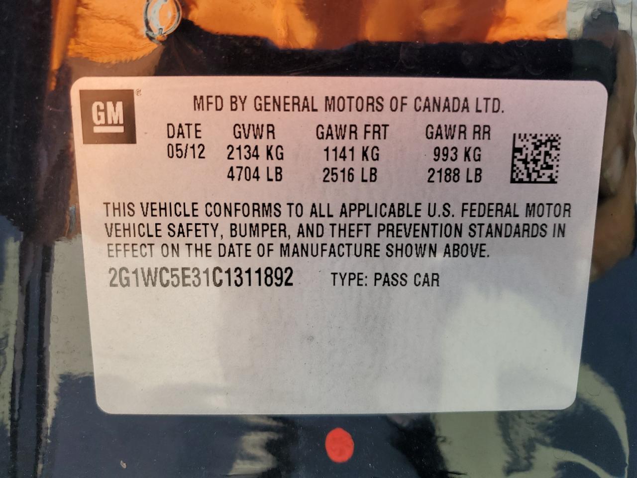 2012 Chevrolet Impala Ltz VIN: 2G1WC5E31C1311892 Lot: 71304825