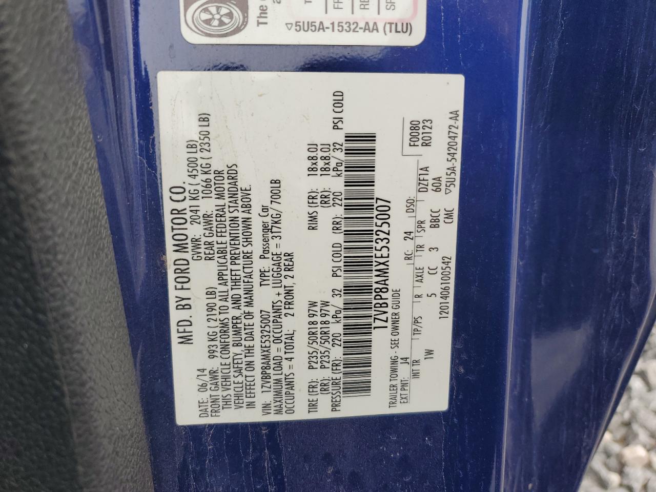 2014 Ford Mustang VIN: 1ZVBP8AMXE5325007 Lot: 81821815