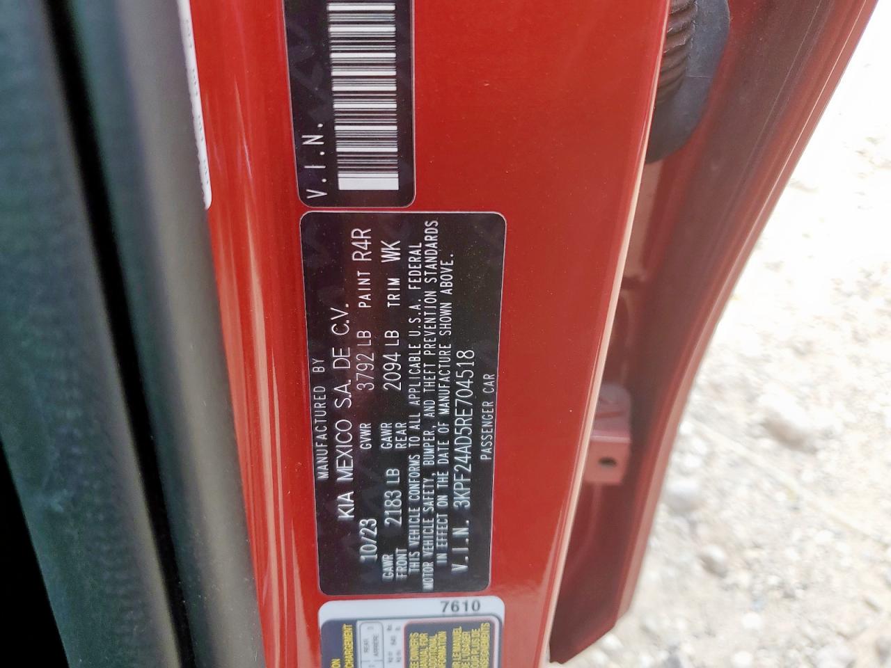 2024 Kia Forte Lx VIN: 3KPF24AD5RE704518 Lot: 81078115