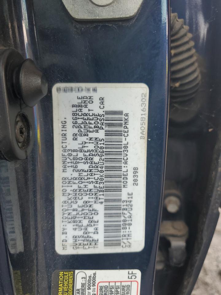 2004 Toyota Camry Le VIN: 4T1BE30K04U296015 Lot: 83991605