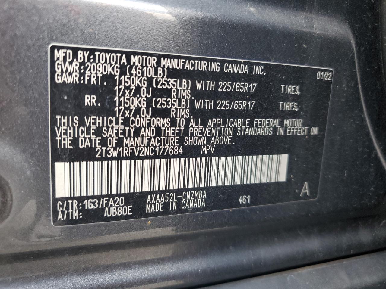 2022 Toyota Rav4 Xle VIN: 2T3W1RFV2NC177684 Lot: 80745275