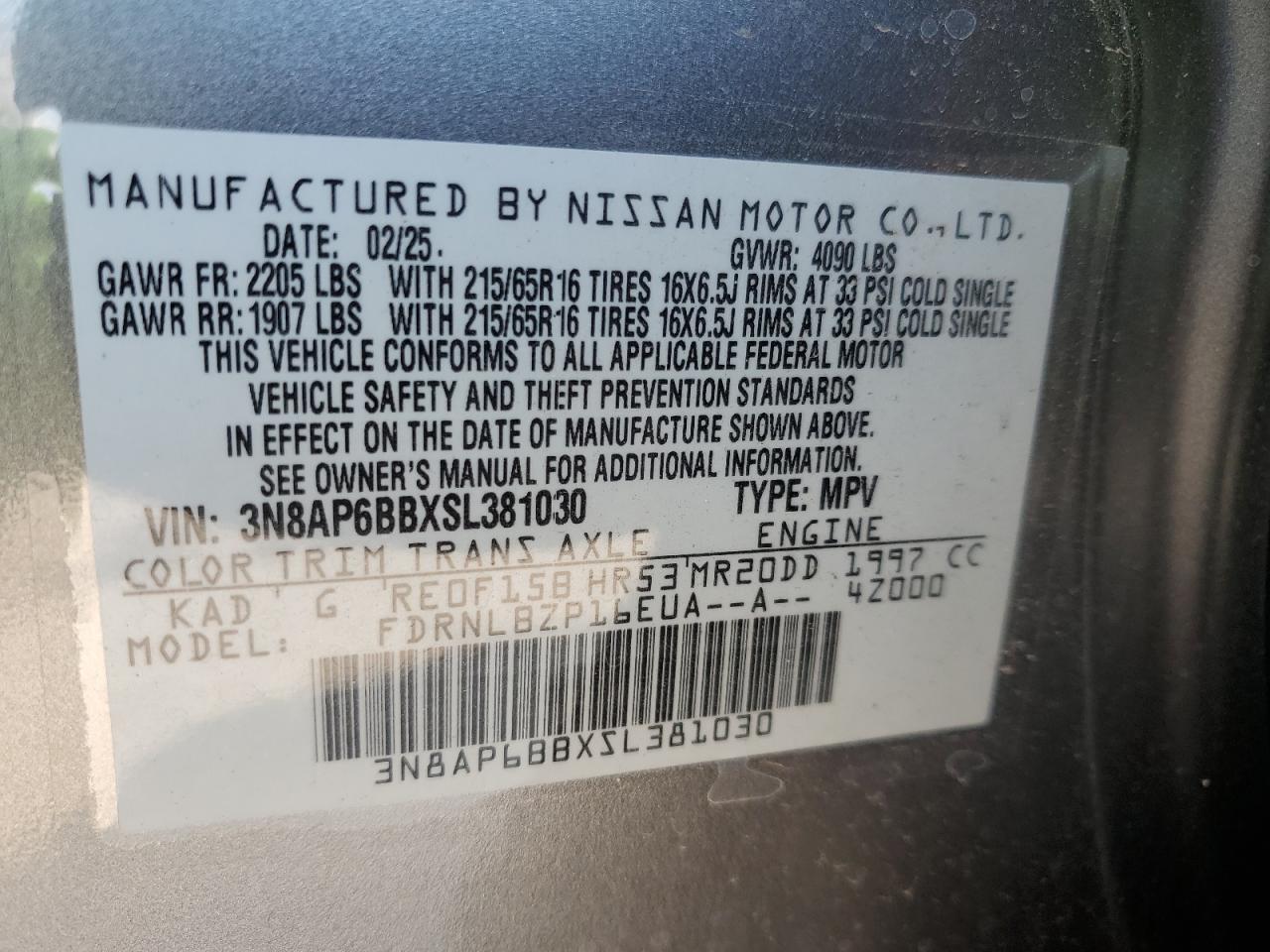 2025 Nissan Kicks S VIN: 3N8AP6BBXSL381030 Lot: 80855975