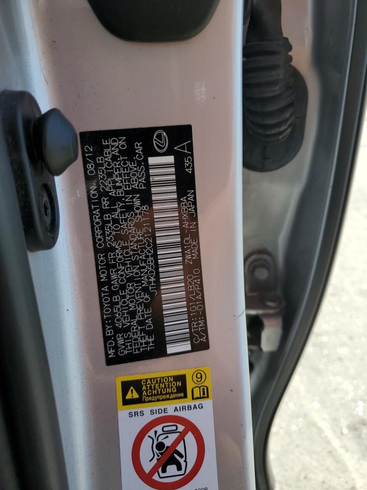 2012 Lexus Ct 200 VIN: JTHKD5BH2C2121178 Lot: 81072385