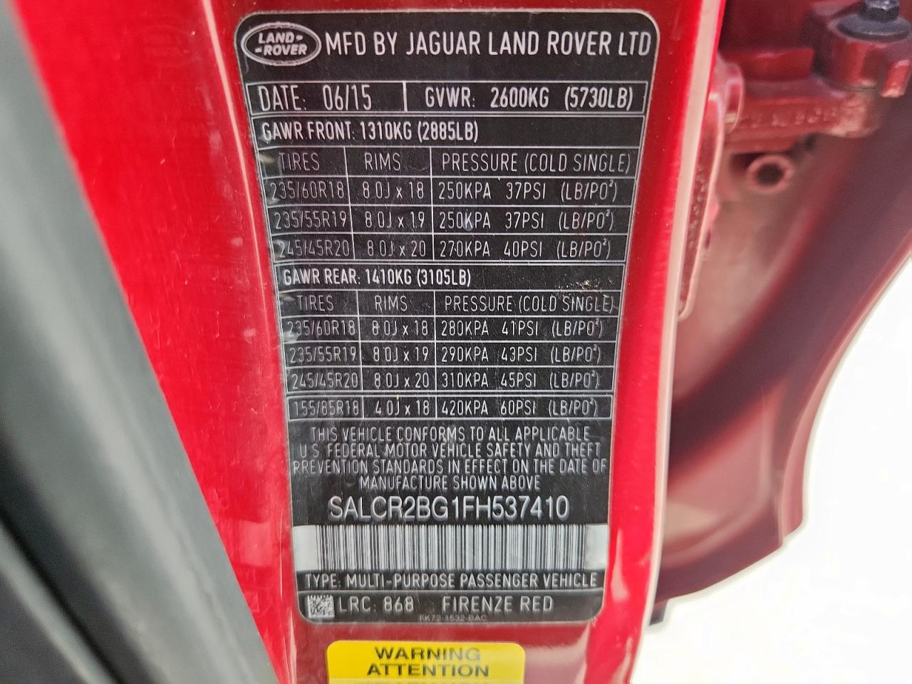 2015 Land Rover Discovery Sport Hse VIN: SALCR2BG1FH537410 Lot: 81836855